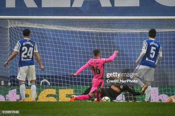 Geronimo Rulli of Real Sociedad during the Spanish league football match between Real Sociedad and Levante at the Anoeta Stadium on 18 February 2018...