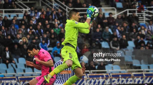 Oier of Levante during the Spanish league football match between Real Sociedad and Levante at the Anoeta Stadium on 18 February 2018 in San...