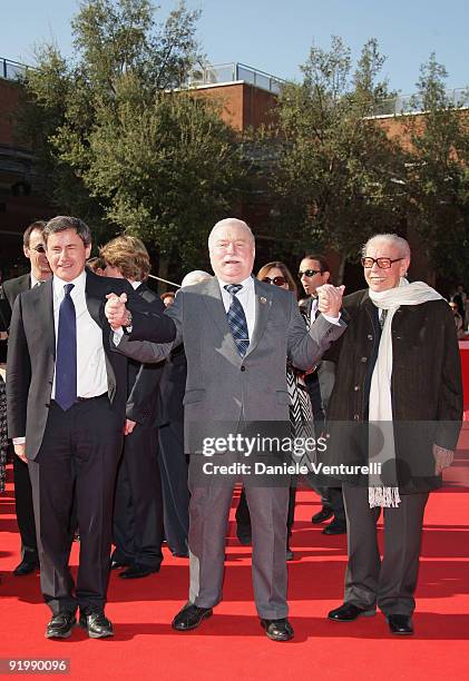 The Nobel Peace Prize Winner Lech Walesa attends the "Popielusko" Premiere during day 5 of the 4th Rome International Film Festival held at the...