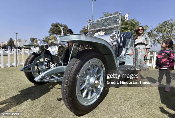 Rolls-Royce, Silver Ghost model- 1908 displayed during the 21 Gun Salute International Vintage Car Concours Show 2018 at Ambience Greens Golf Course,...