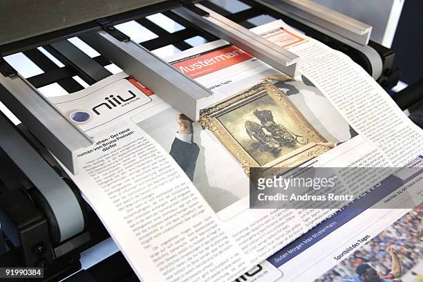 In this photo illustration the world's first individualised newspaper Niiu is pictured on a printing plant on October 19, 2009 in Berlin, Germany. On...