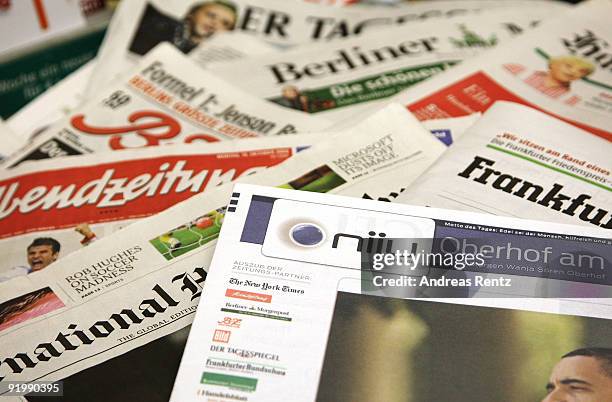 In this photo illustration the world's first individualised newspaper Niiu is pictured among the participating newspapers on October 19, 2009 in...