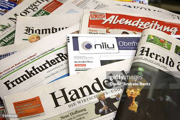 In this photo illustration the world's first individualised newspaper Niiu is pictured among the participating newspapers on October 19, 2009 in...