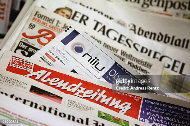 In this photo illustration the world's first individualised newspaper Niiu is pictured among the participating newspapers on October 19, 2009 in...