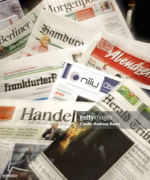 In this photo illustration the world's first individualised newspaper Niiu is pictured among the participating newspapers on October 19, 2009 in...