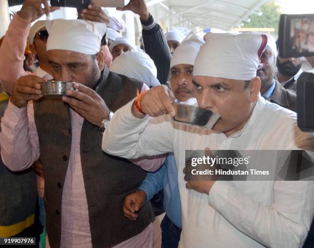 Aam Aadmi Party Leader and Rajya Sabha Member Parliament Sanjay Singh paying obeisance at Golden Temple, on February 17, 2018 in Amritsar, India.