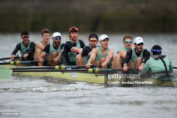 The Cambridge University Boat Club in action during the Boat Race Trial race between Cambridge University Boat Club and University of London on...