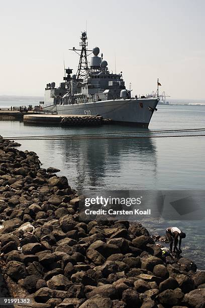 The german frigate Karlsruhe is docked in the Port of Djibouti on December 15, 2008 in Djibouti. The warship F212 of the German Navy takes part in...