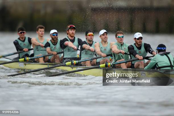 The Cambridge University Boat Club in action during the Boat Race Trial race between Cambridge University Boat Club and University of London on...