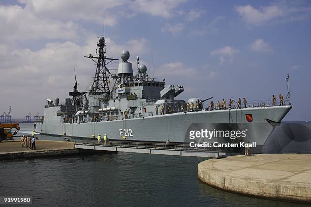 The german frigate Karlsruhe is docked in the Port of Djibouti on December 15, 2008 in Djibouti. The warship F212 of the German Navy takes part in...