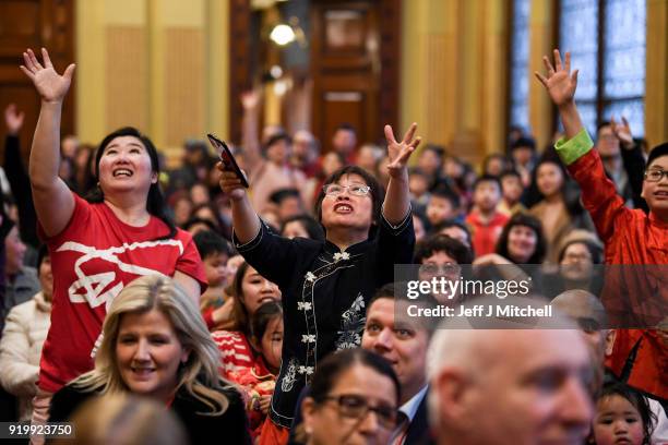 The Chinese community in Glasgow celebrate during Lunar New Year celebrations for the Year of the Dog at Glasgow City Chambers on February 18, 2018...