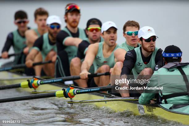 The Cambridge University Boat Club in action during the Boat Race Trial race between Cambridge University Boat Club and University of London on...