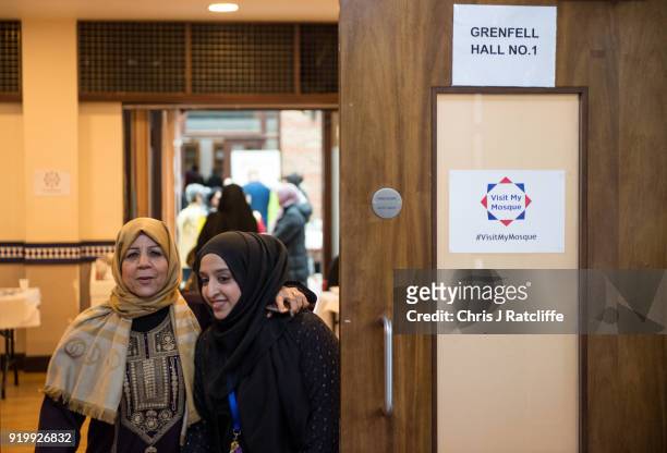 Two Muslim women walk together at Al Manaar mosque on Visit My Mosque Day on February 18, 2018 in London, England. Visit My Mosque Day is a national...