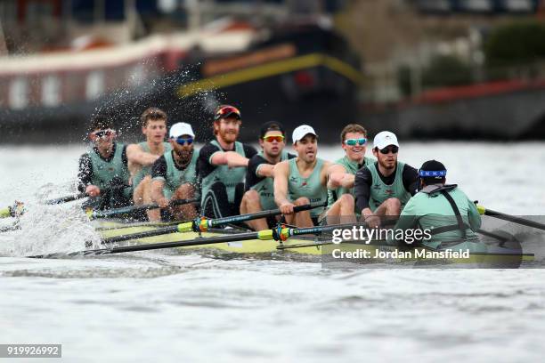 The Cambridge University Boat Club in action during the Boat Race Trial race between Cambridge University Boat Club and University of London on...