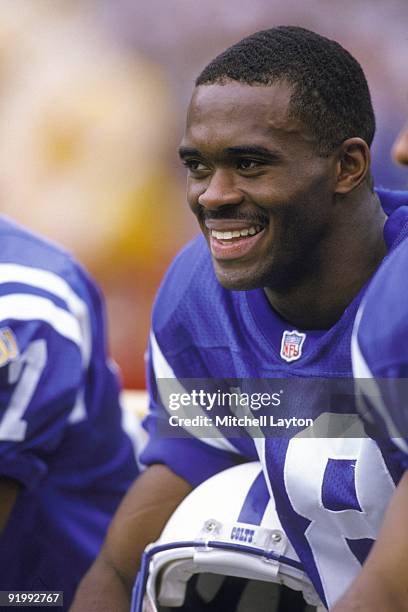 Marvin Harrison of the Indianapolis Colts looks on during a NFL football game against the Washington Redskins on October 27, 1996 at RFK Stadium in...