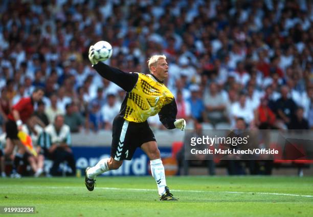 June 1998 - World Cup 1998 Football - France v Denmark - Denmark goalkeeper Peter Schmeichel throwing the ball .
