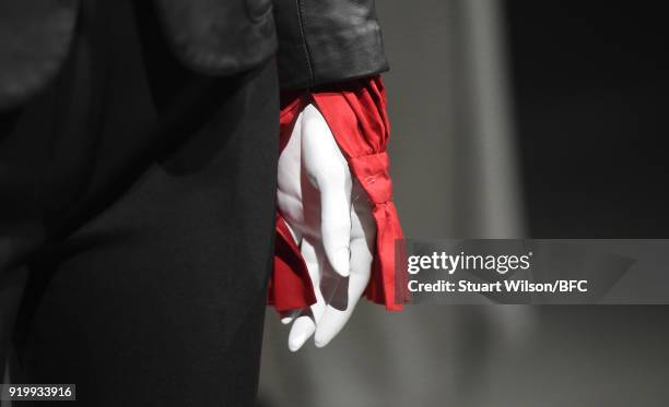 Design, glove detail, at the Jens Laugesen presentation during London Fashion Week February 2018 at 180 The Strand on February 18, 2018 in London,...