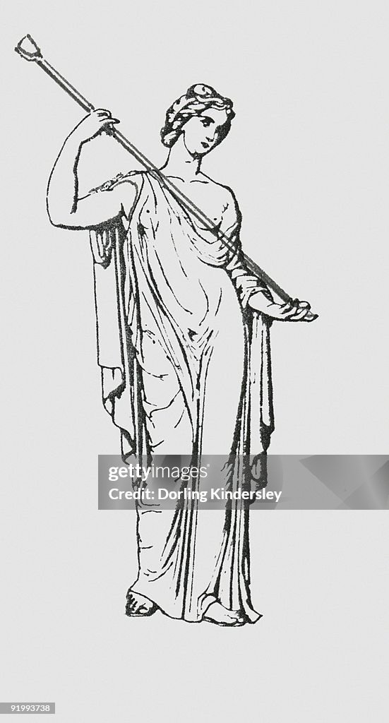 Black and white illustration of Roman virgin goddess Vesta