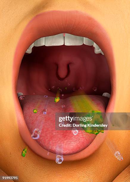 digital illustration showing cough reflex action through open mouth - reflex hammer stock illustrations