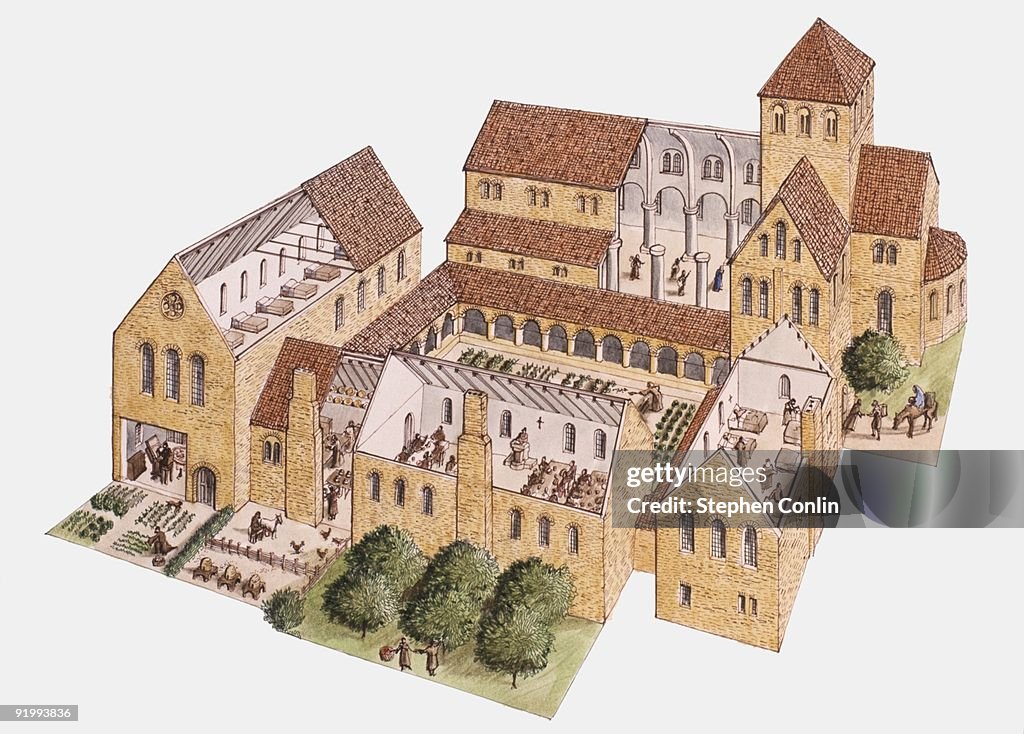 Monastery Types Illustration Of Medieval Monastery Showing Cross Section Of Rooms High ...