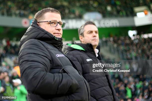 Manager Max Eberl of Moenchengladbach looks on prior to the Bundesliga match between Borussia Moenchengladbach and Borussia Dortmund at Borussia-Park...