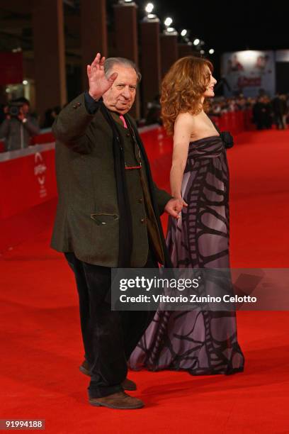 Director Tinto Brass and Caterina Varzi attend the 'Christine, Cristina' Premiere during day 5 of the 4th Rome International Film Festival held at...