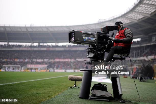 Television camera is pictured during the Serie A football match between Torino FC and Juventus FC. Juventus FC won 1-0 over Torino FC.