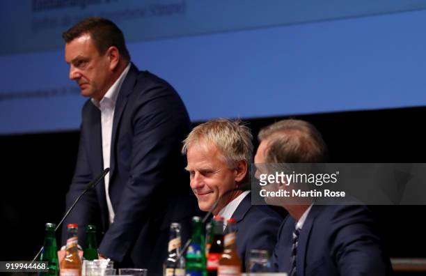 Jens Meier , president of Hamburger Sport Verein e.V. Reacts during Hamburger SV General Assembly at Kuppel on February 18, 2018 in Hamburg, Germany.