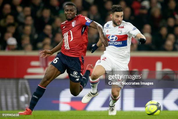 Ibrahim Amadou of Lille, Jordan Ferri of Olympique Lyon during the French League 1 match between Lille v Olympique Lyon at the Stade Pierre Mauroy on...