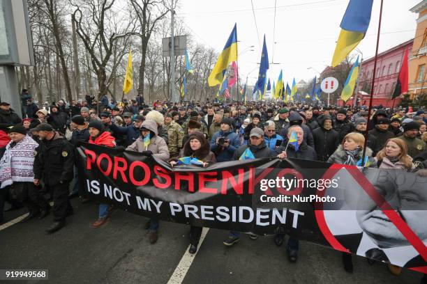 Few thousands of protesters and supporters of the former Georgian president and ex-Odessa Governor Mikheil Saakashvili march downtown Kyiv demanding...