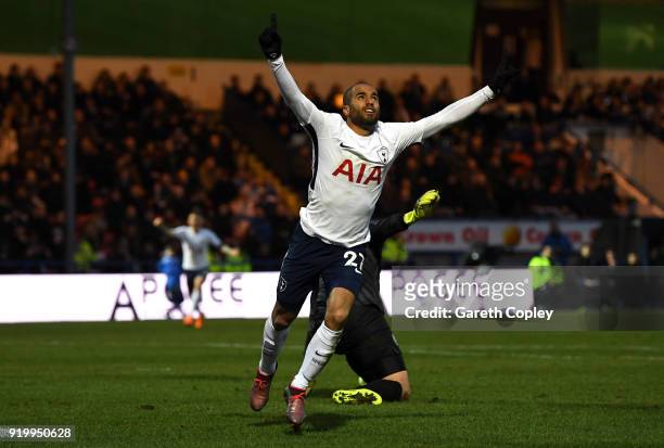 Lucas Moura of Tottenham Hotspur celebrates scoring the first Tottenham Hotspur goal during The Emirates FA Cup Fifth Round match between Rochdale...