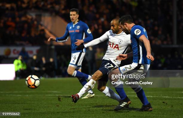 Lucas Moura of Tottenham Hotspur scores the first Tottenham Hotspur goal during The Emirates FA Cup Fifth Round match between Rochdale and Tottenham...