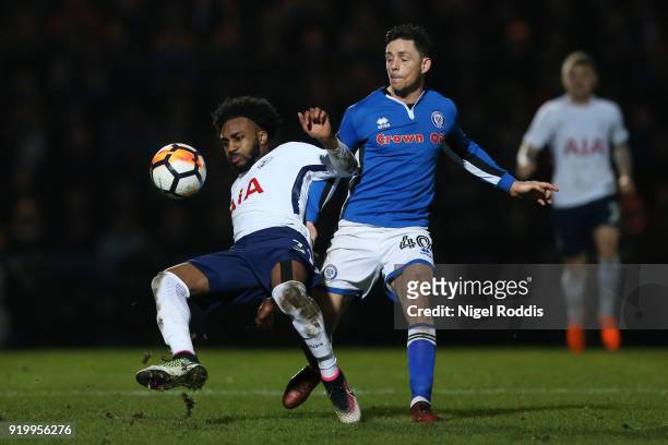 Danny Rose of Tottenham Hotspur holds of Ian Henderson of Rochdale AFC during The Emirates FA Cup Fifth Round match between Rochdale and Tottenham...