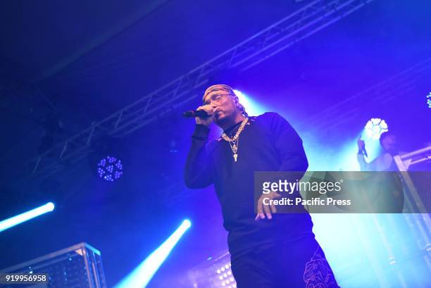 Gue Pequeno an Italian rapper and songwriter, performs live in concert at Casa della Musica in Napoli during his Gentleman tour 2018.