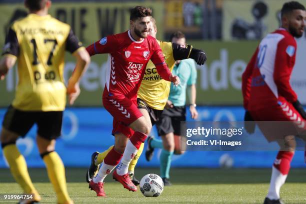 Mateusz Klich of FC Utrecht, Simon Gustafson of Roda JC during the Dutch Eredivisie match between Roda JC Kerkrade and FC Utrecht at the Parkstad...