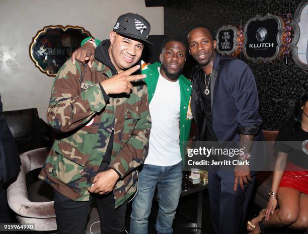 Lenny S, Kevin Hart and Rich Paul attend the Klutch Sports Group "More Than A Game" Dinner Presented by Remy Martin at Beauty & Essex on February 17,...