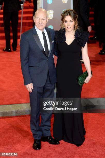 Sir Patrick Stewart and Sunny Ozell attend the EE British Academy Film Awards held at Royal Albert Hall on February 18, 2018 in London, England.