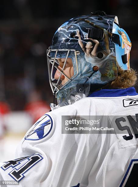 Goalie Mike Smith of the Tampa Bay Lightning looks on against the Ottawa Senators during a game at Scotiabank Place on October 15, 2009 in Ottawa,...