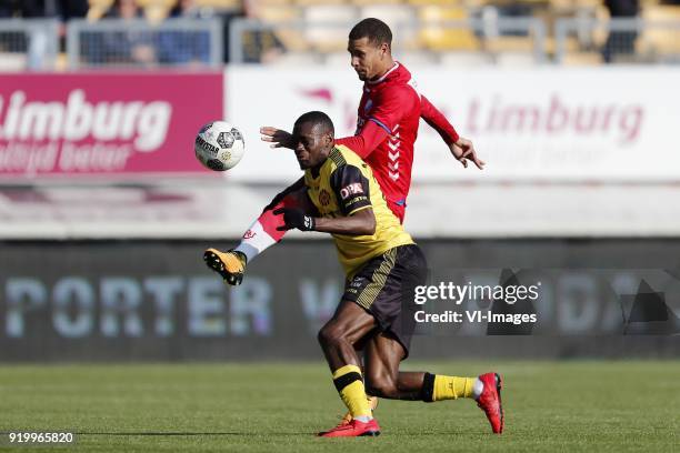 Maecky Ngombo of Roda JC, Ramon Leeuwin of FC Utrecht during the Dutch Eredivisie match between Roda JC Kerkrade and FC Utrecht at the Parkstad...