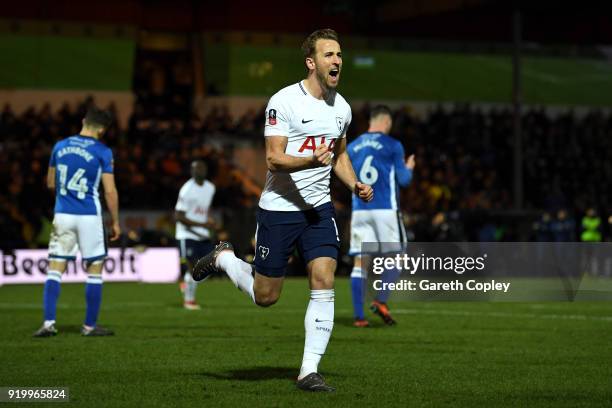 Harry Kane of Tottenham Hotspur celebrates scoring the second Tottenham Hotspur goal from the penalty spot during The Emirates FA Cup Fifth Round...