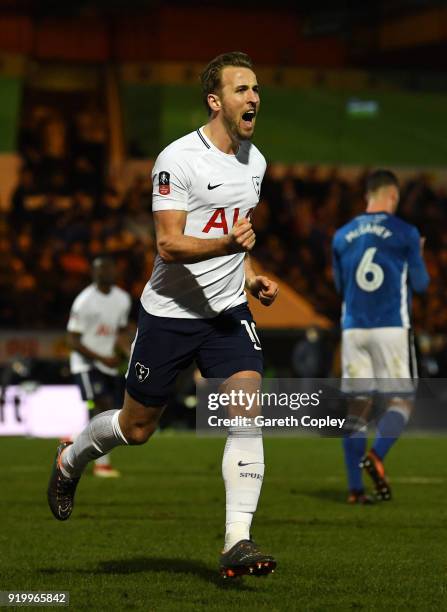 Harry Kane of Tottenham Hotspur celebrates scoring the second Tottenham Hotspur goal from the penalty spot during The Emirates FA Cup Fifth Round...