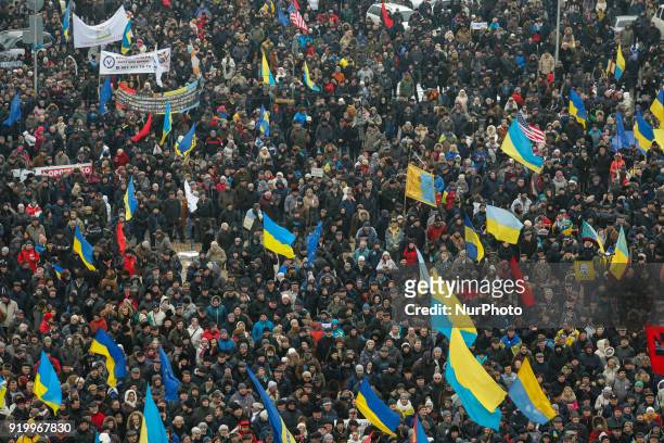 Rally of supporters of the former Georgian president and former Odessa governor Mikhail Saakashvili in Kiev, Ukraine, February 18, 2018. Protesters...
