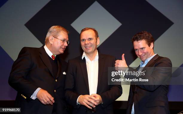 The new members of the board: Thomas Schulz, vicepresident, Bernd Hoffmann, president and Moritz Schaefer, finance director of Hamburg Sport Verein...