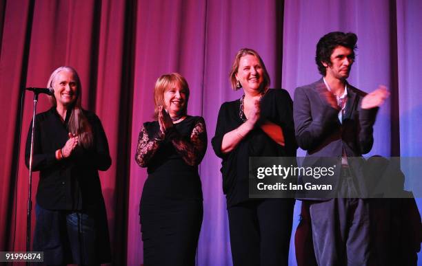 Director Jane Campion, Producers Jan Chapman, Caroline Hewitt and Ben Whishaw appear on stage after arrivals for the premiere of 'Bright Star' during...