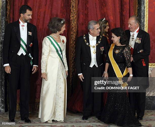 Spain's Prince Felipe , Queen Sofia of Spain , Lebanon's President Michel Sleiman , Princess Letizia , first lady of Lebanon Wafaa Sleiman and King...