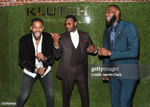 Players Tristan Thompson, John Wall and Lebron James share a laugh at the Klutch Sports Group "More Than A Game" Dinner Presented by Remy Martin at...