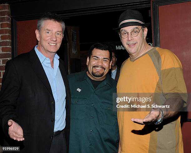 Comedians Frazer Smith, Fernando Flores and radio personality, "Uncle" Joe Benson pose at The Ice House on October 18, 2009 in Pasadena, California.