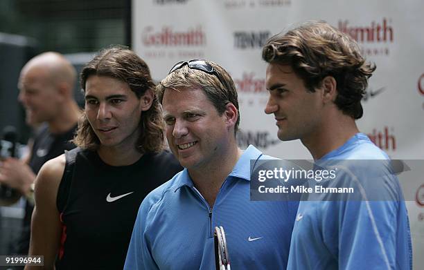 Nike and Golfsmith sponsor an exhibition tennis match between Roger Federer and Rafael Nadal outside the Golfsmith Store on 54th Street in NY, NY on...