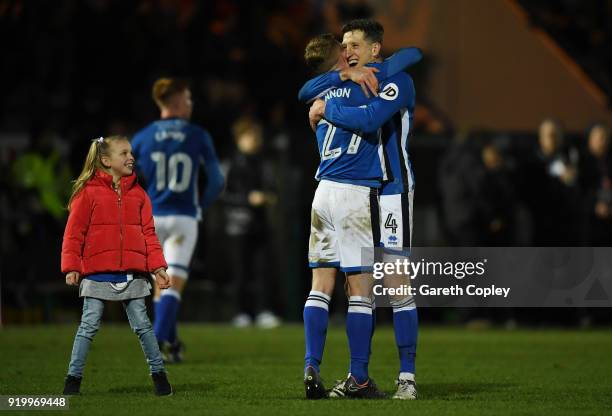 Jimmy McNulty of Rochdale AFC celebrates with Andrew Cannon of Rochdale AFC after during The Emirates FA Cup Fifth Round match between Rochdale and...