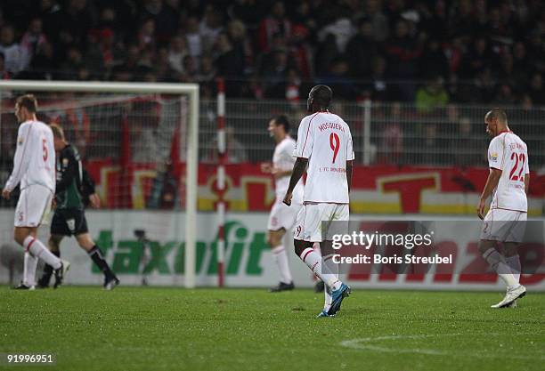 Players of Berlin show their frustration after losing the Second Bundesliga match between 1. FC Union Berlin and SpVgg Greuther Fuerth at the stadium...